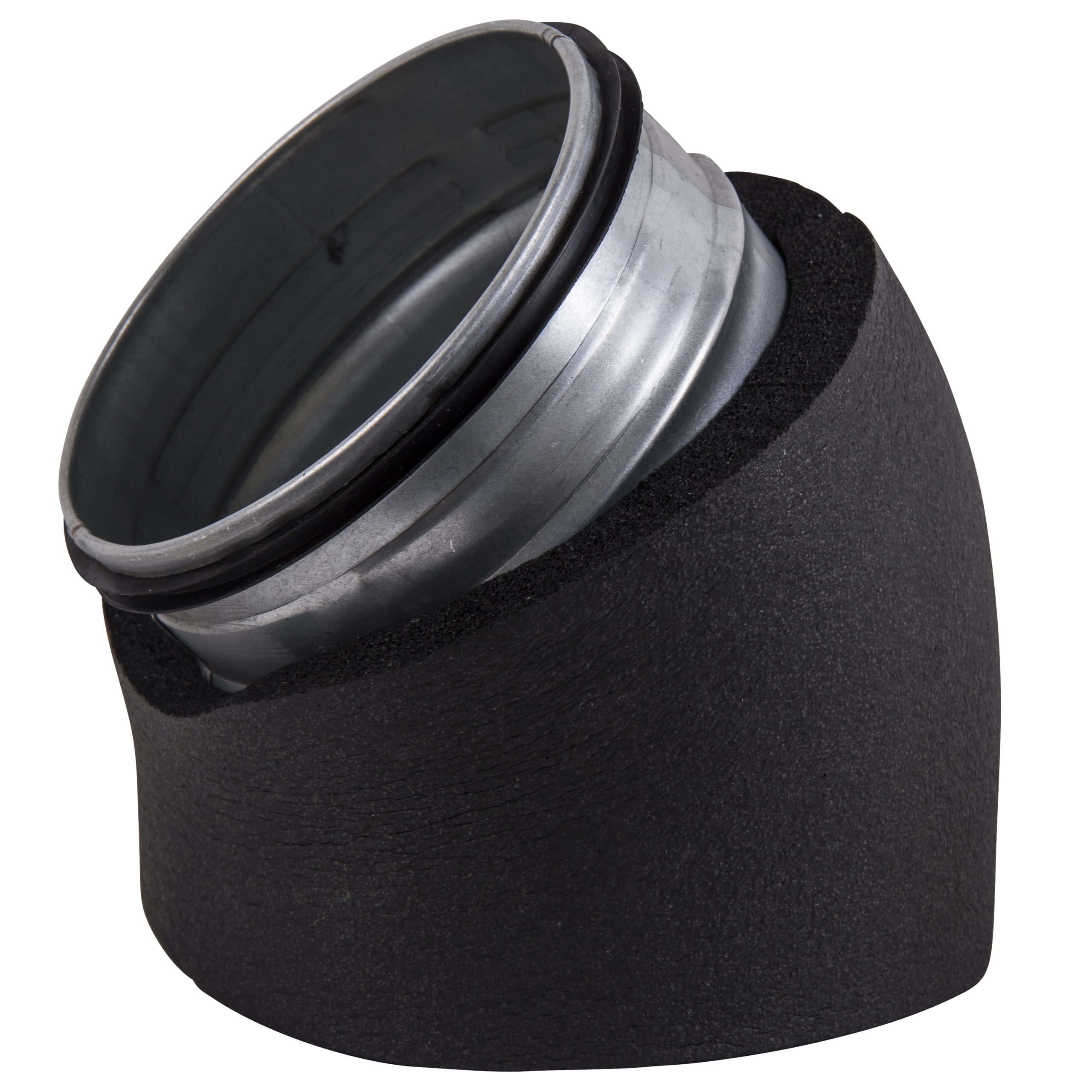 

                    Insulated 45 degree short bend with female to male connector in galvanized steel for insulated steel ducts