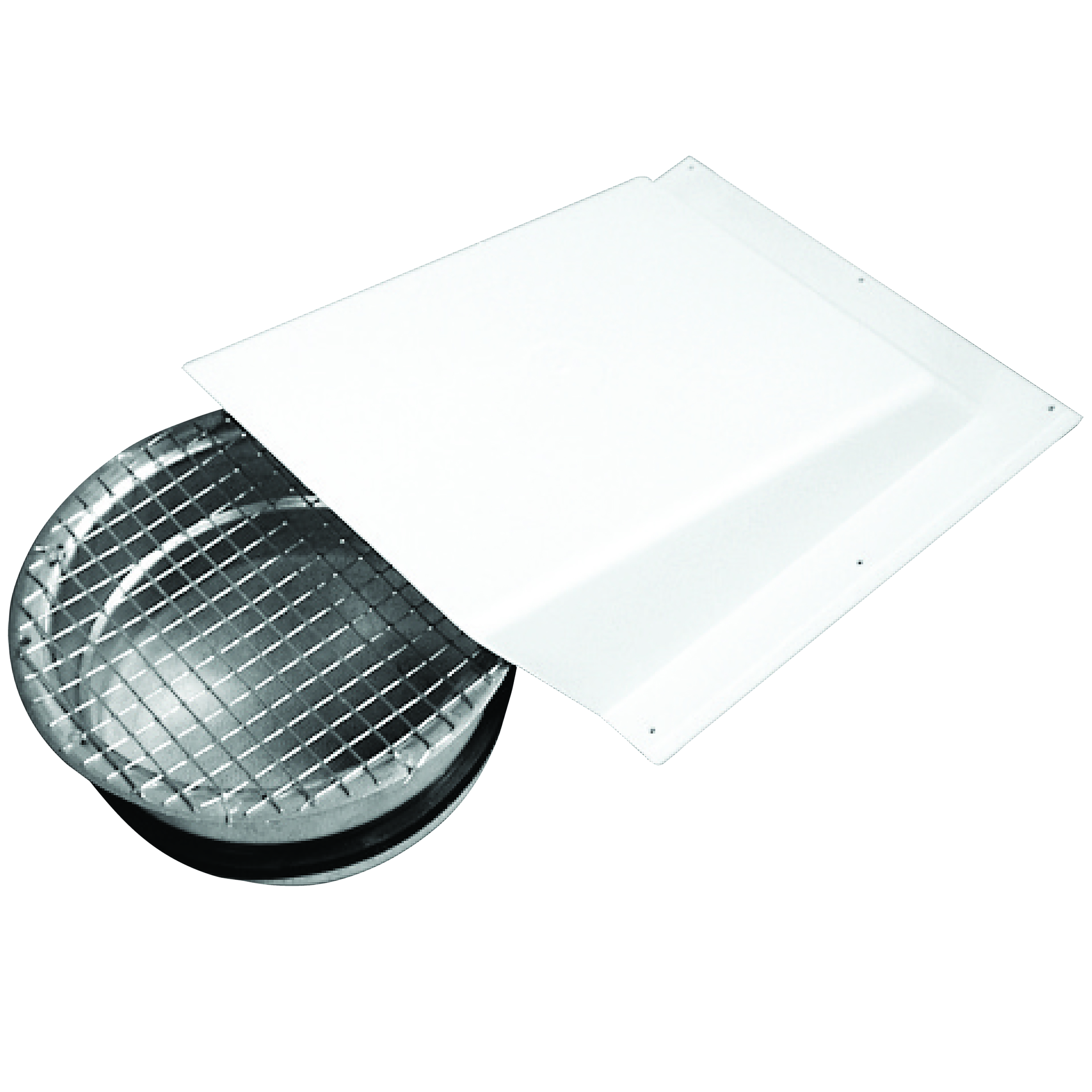 

                    Kappe for avkast eller uteluft med nippel Ø125 og integrert rist montert på yttervegg