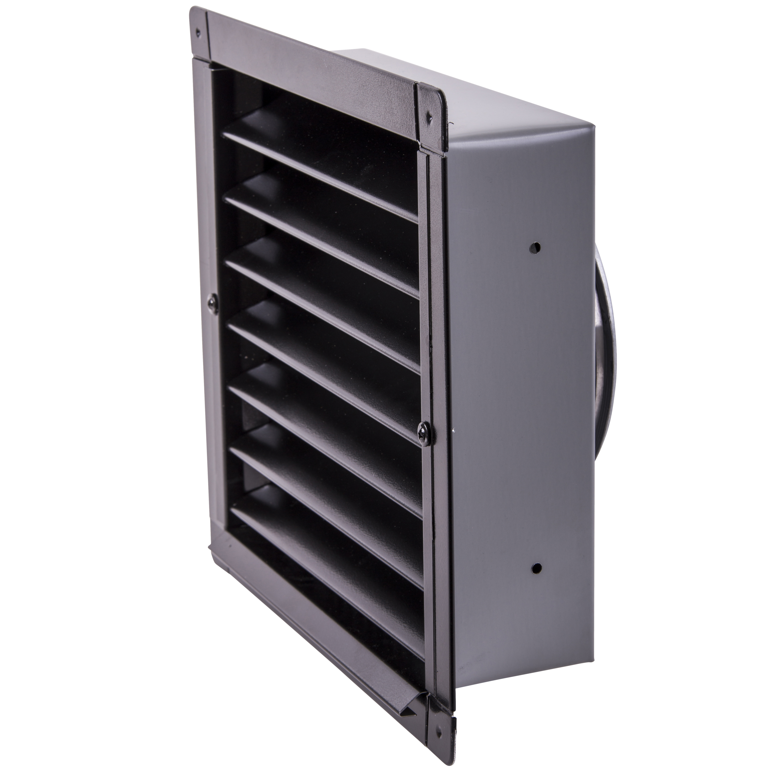 

                    Ytterveggsrist V13 Ø160 i sort utførelse for avkast eller uteluft montert på fasade