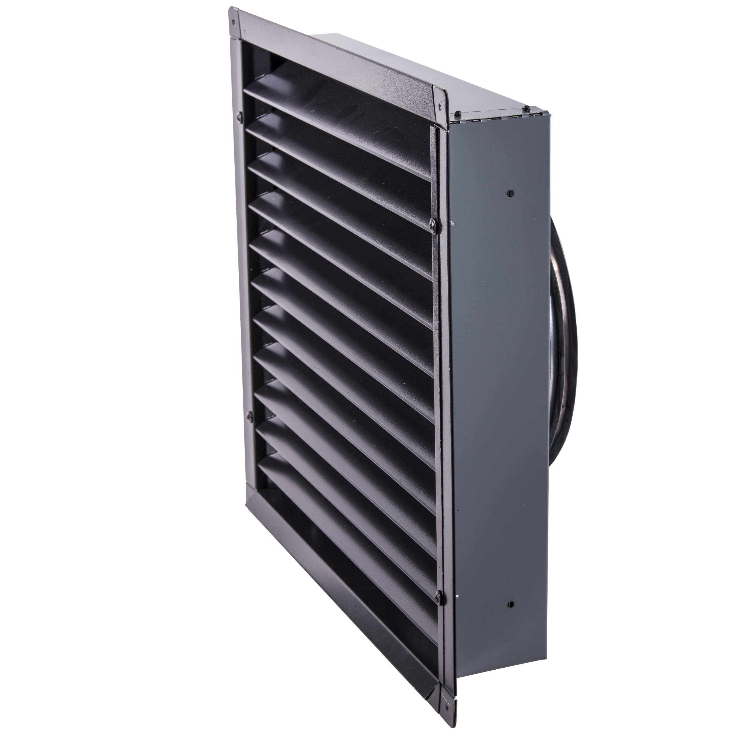 

                    Ytterveggsrist V13 Ø250 i sort utførelse for avkast eller uteluft montert på fasade