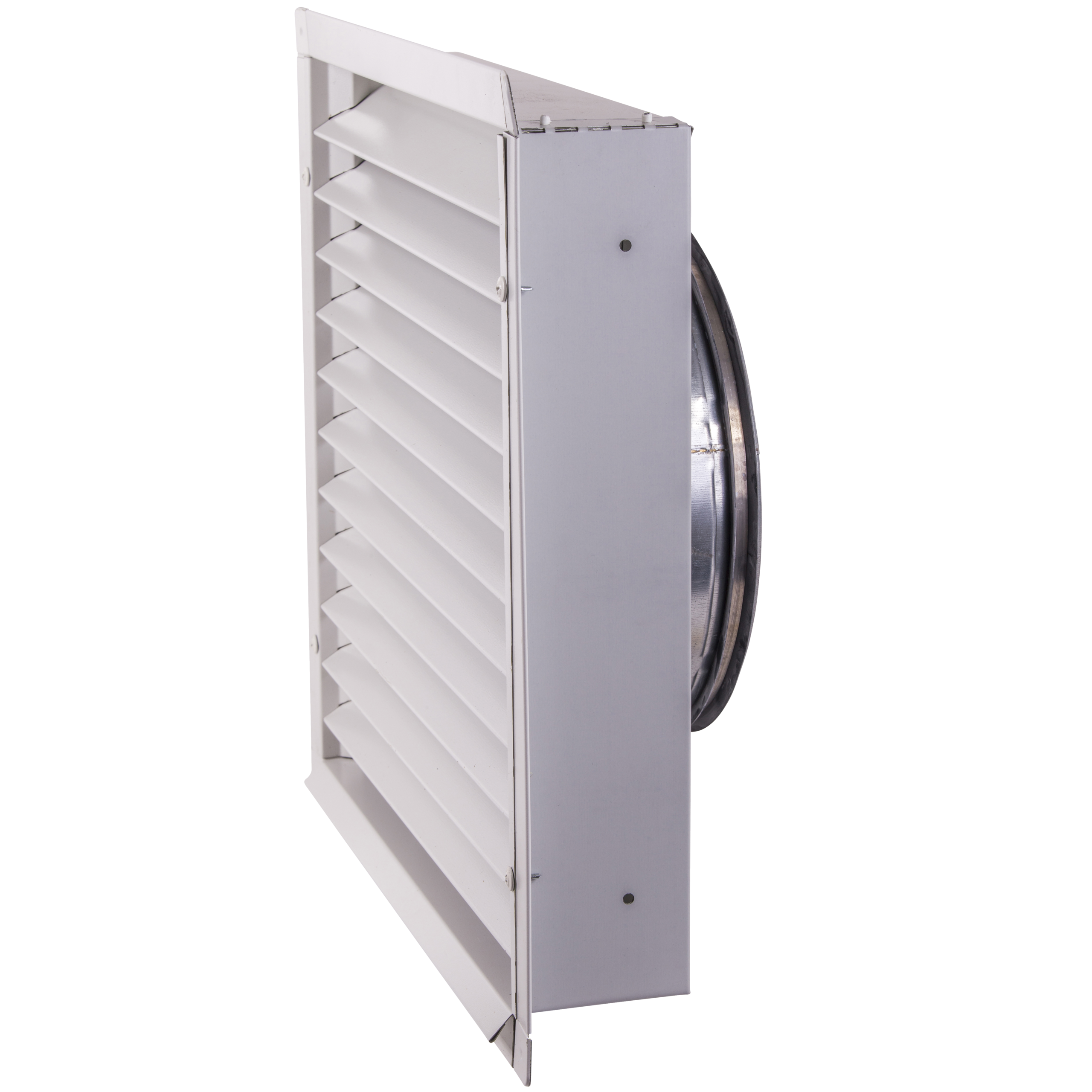 

                    Ytterveggsrist V13 Ø250 i hvit utførelse for avkast eller uteluft montert på fasade