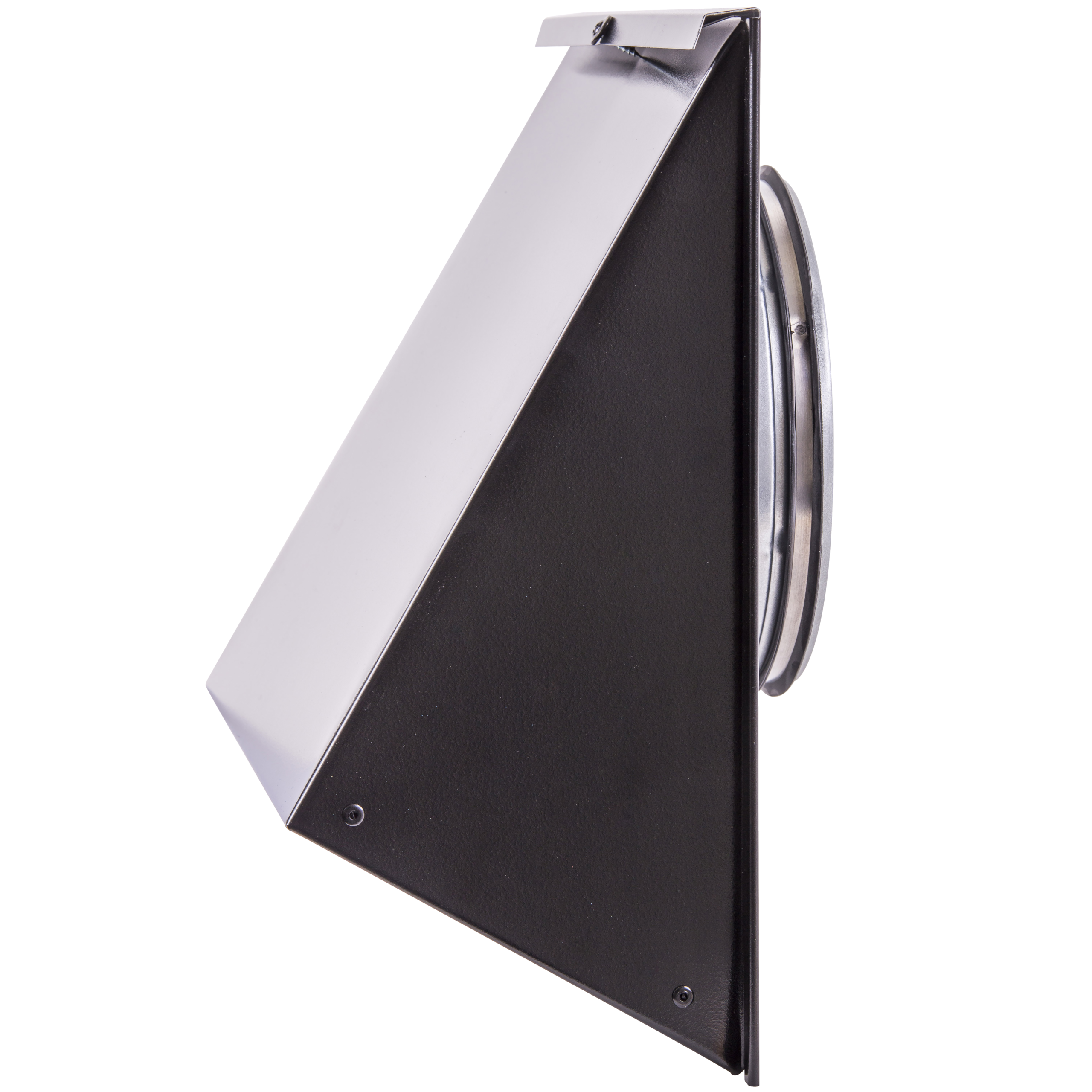 

                    Black exterior wall cap with round Ø160 duct connection for air intake and exhaust