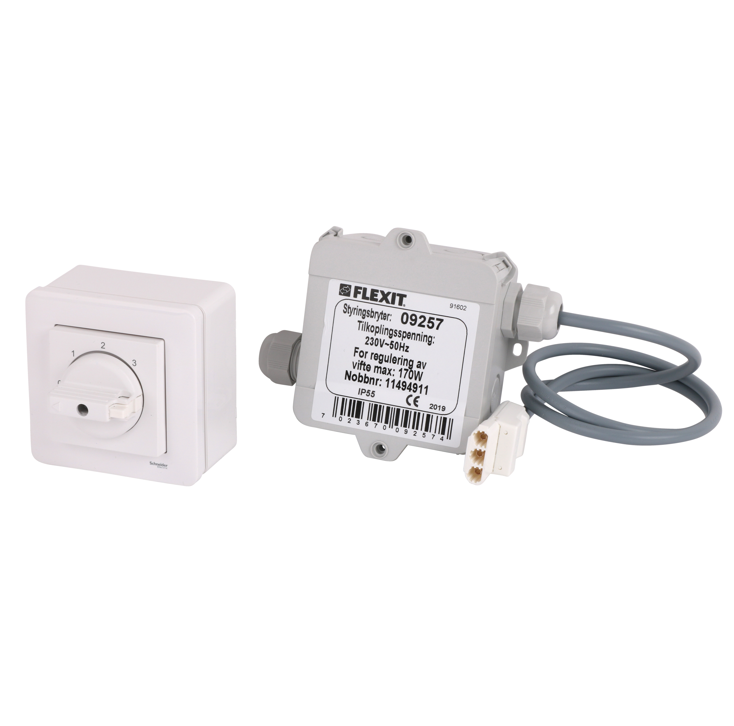 

                    Styringsbryter med kontrollenhet for sentralavtrekk, veggmontert utførelse