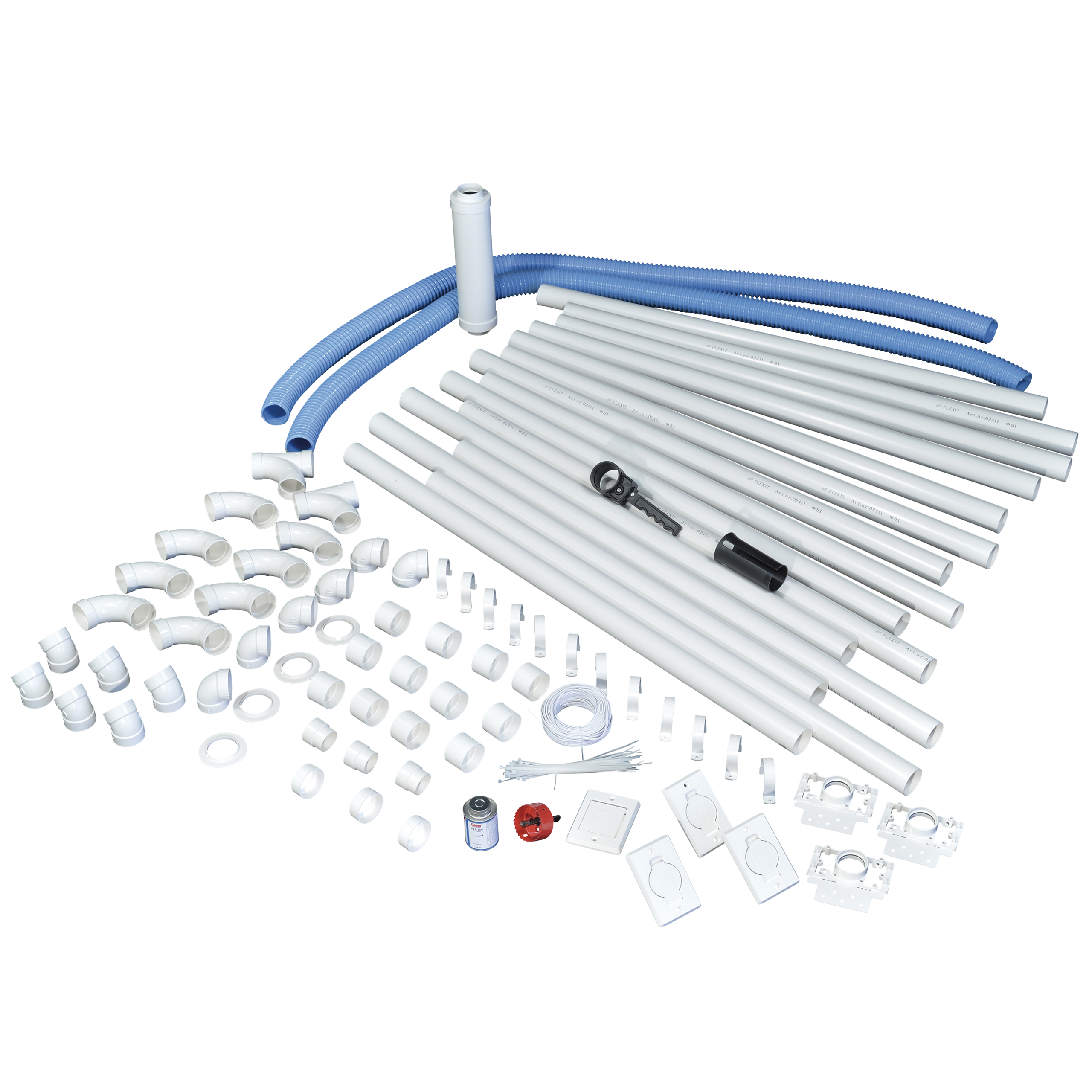 

                    Rørpakke for sentralstøvsuger til eksisterende boliger med rør og monteringsdeler