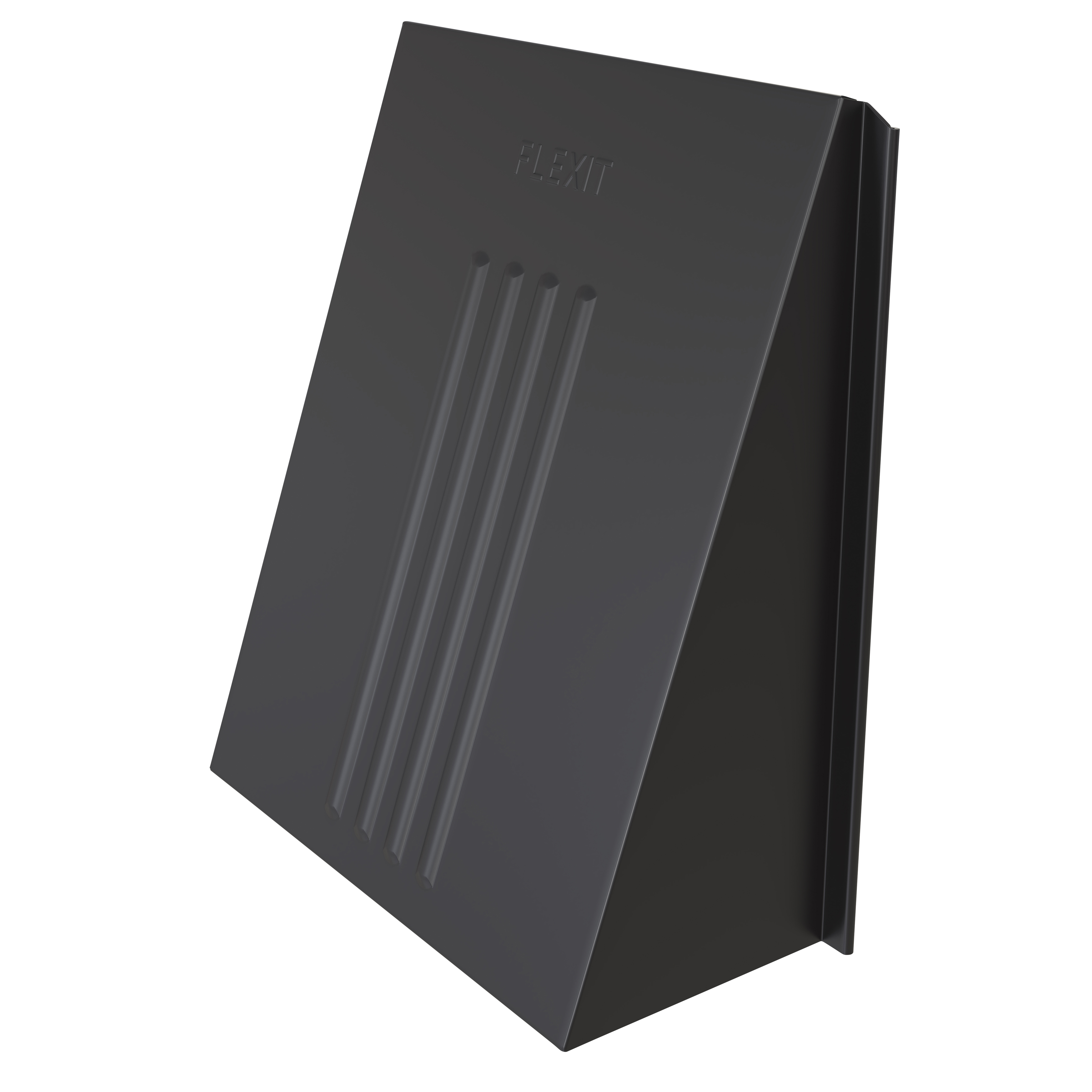 

                    Sort flat ventilkappe i aluzink 150×150 mm for utvendig luftavkast