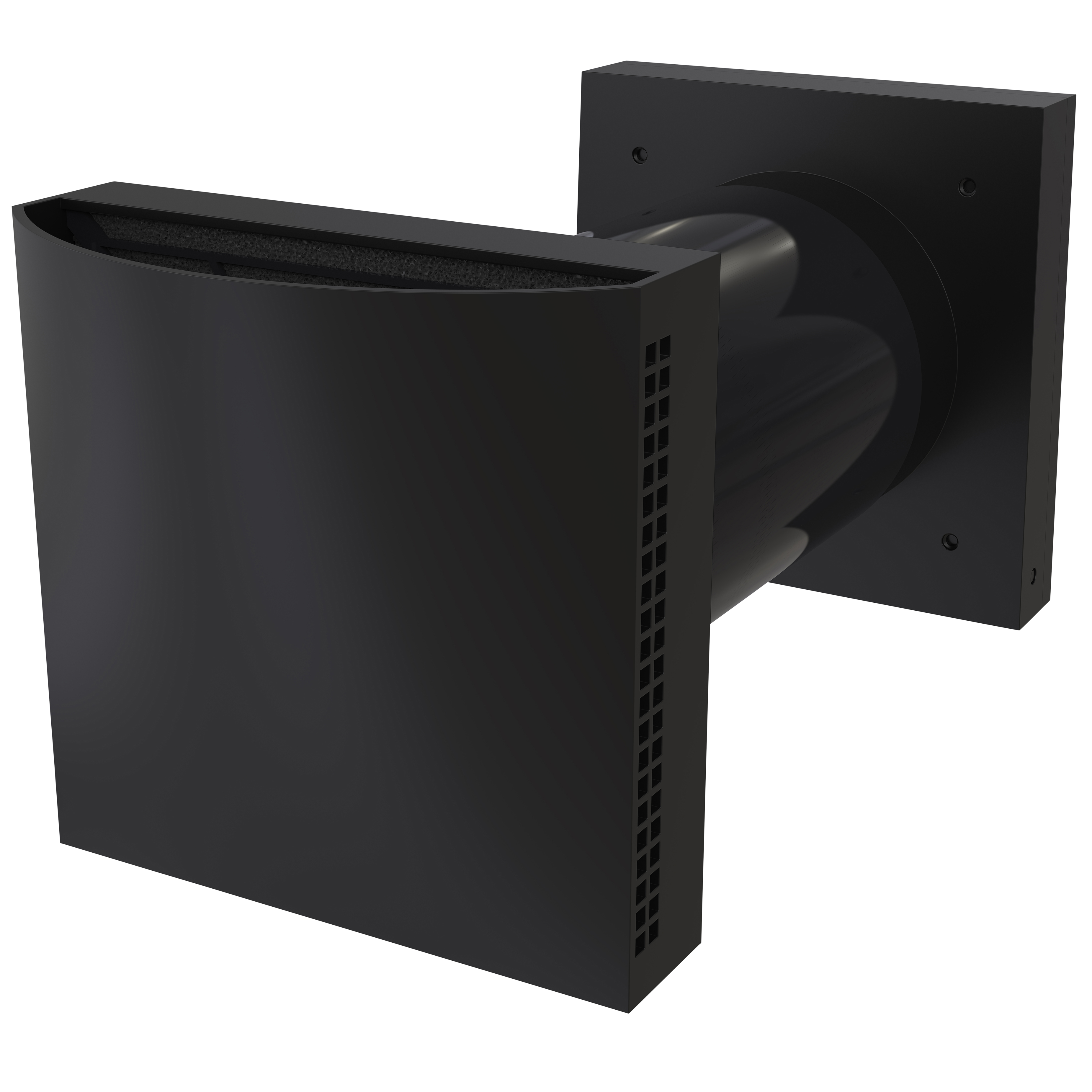 

                    Friskluftsventil Flexit Aero 125 i sort utførelse med firkantet veggplate