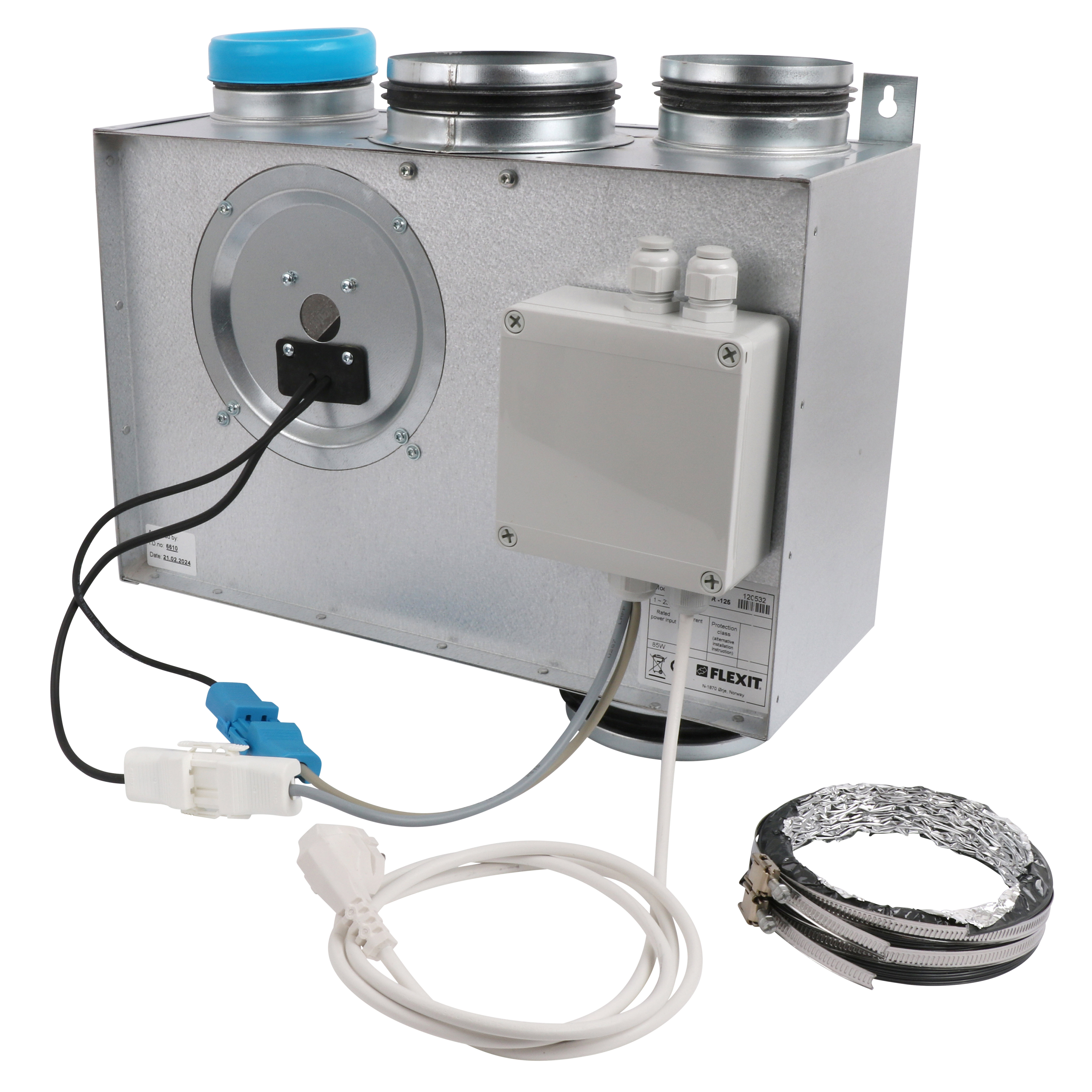 

                    Flexit SVEC R skapvifte i galvanisert stål med kanaltilkoblinger og koblingsboks