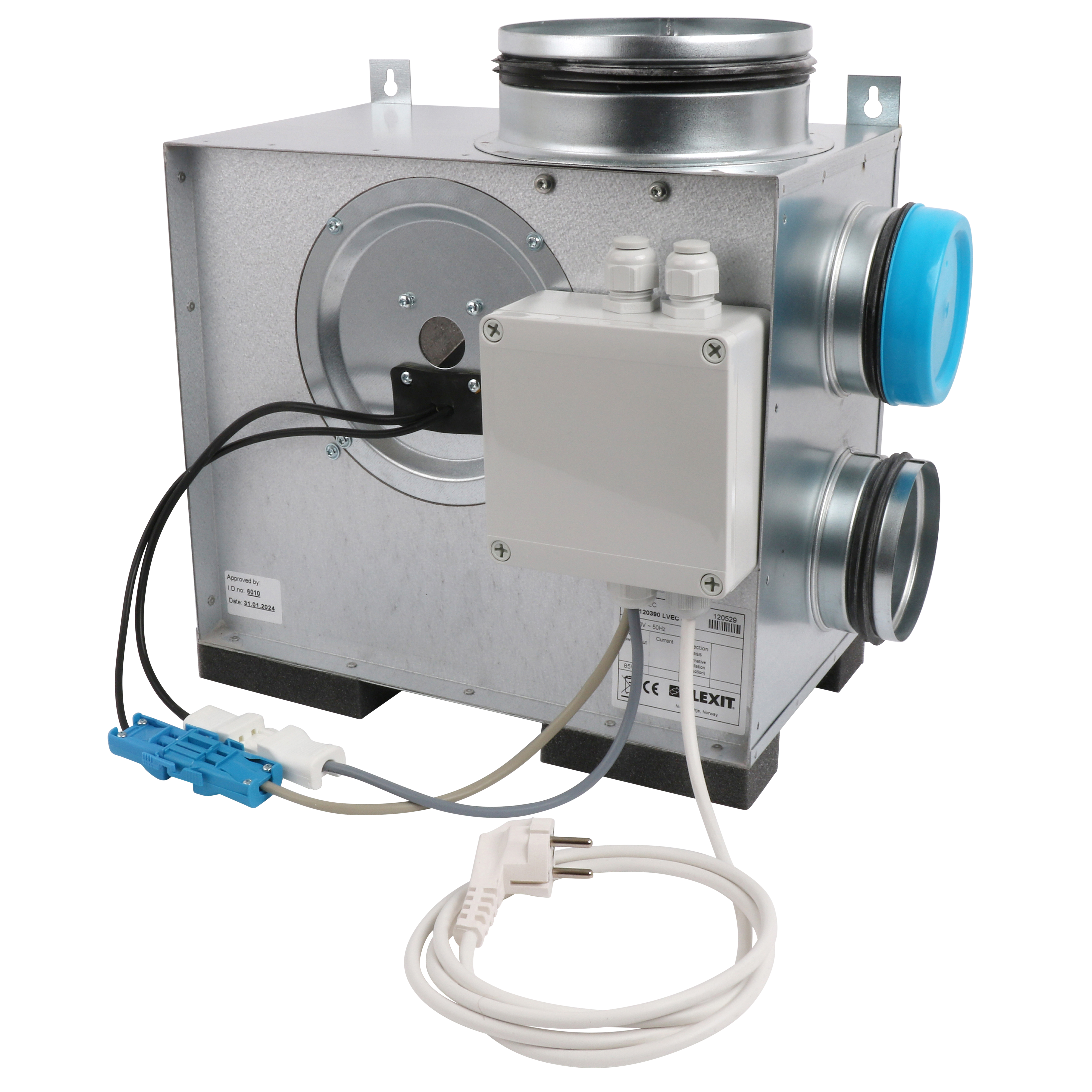 

                    Flexit LVEC 100 loftsvifte i galvanisert stål med elektrisk koblingsboks