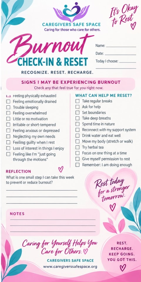 Burnout Check-In and Reset printable