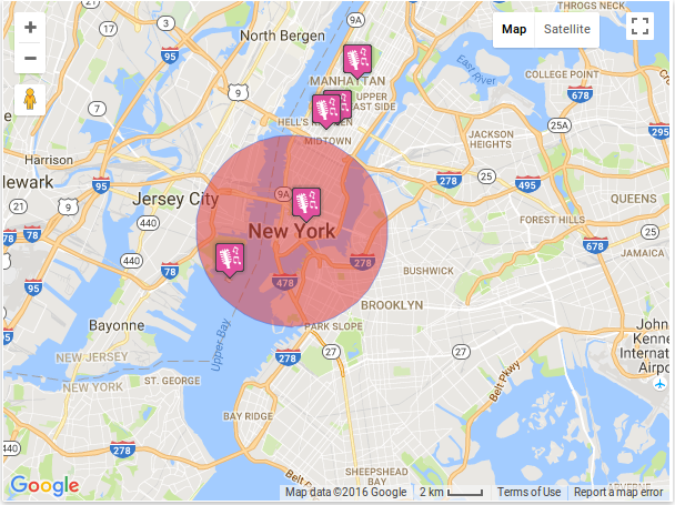 How to display a circle radius around the center location