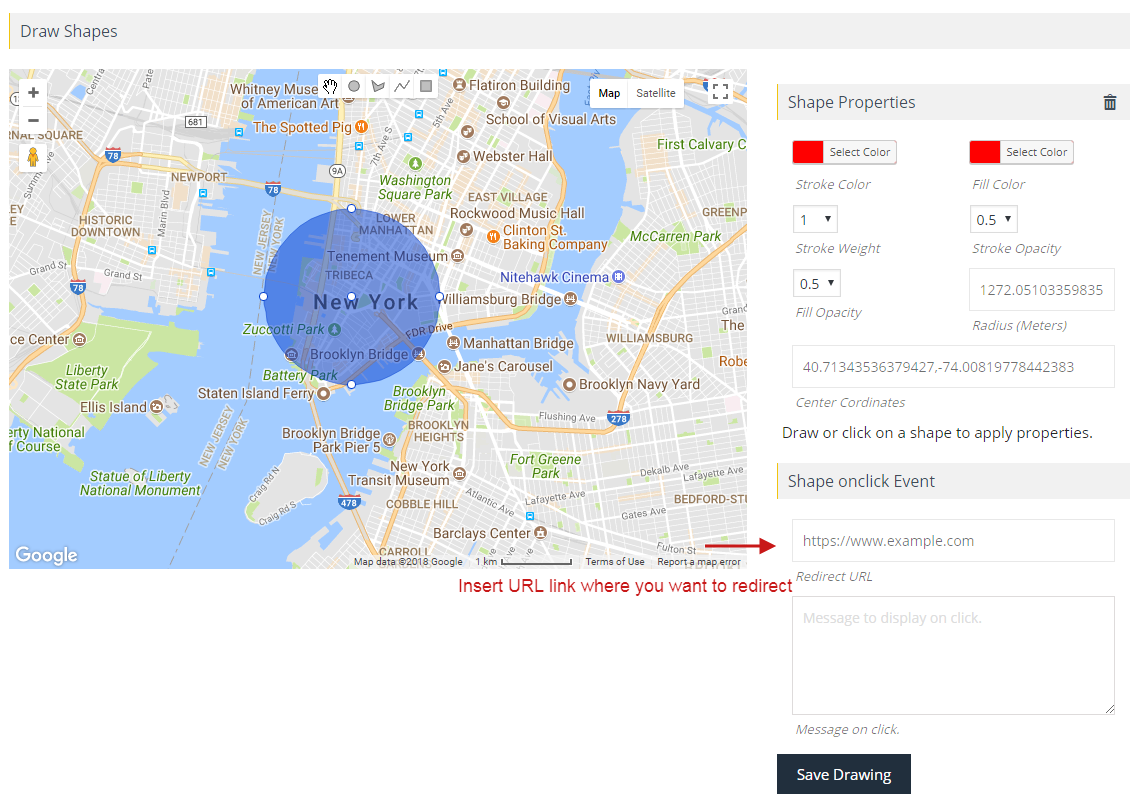 How to make a redirect link to a Draw Area Wpmapspro