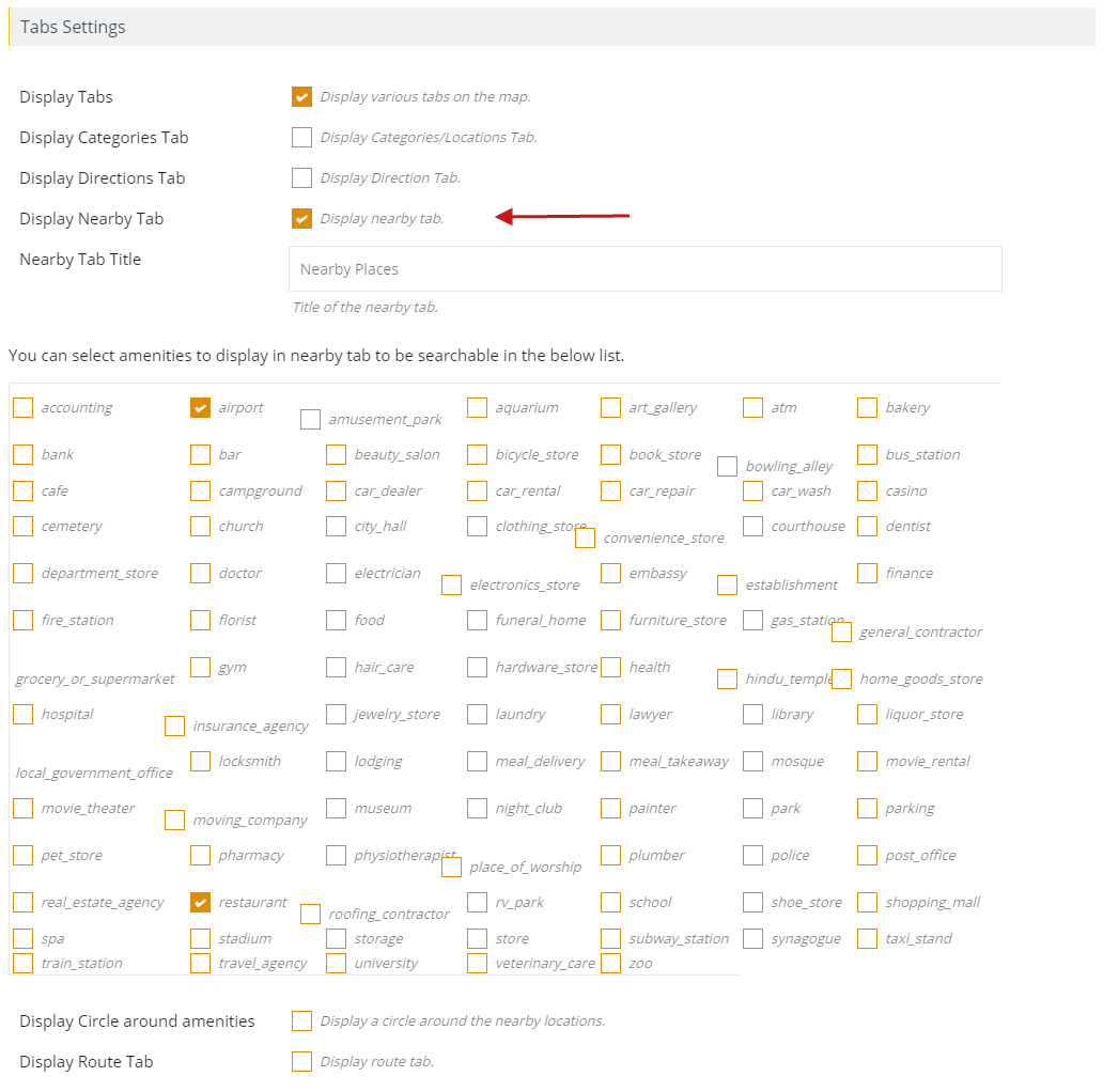 How to display Nearby locations using tabs settings Wpmapspro