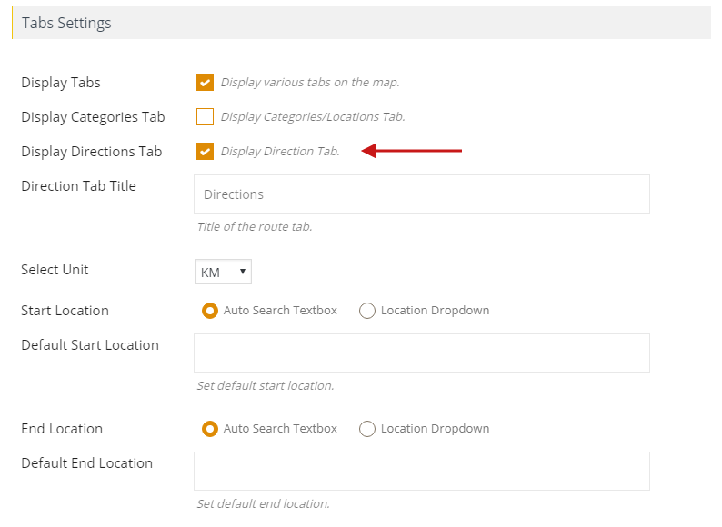 How to Display Directions using tabs settings Wpmapspro