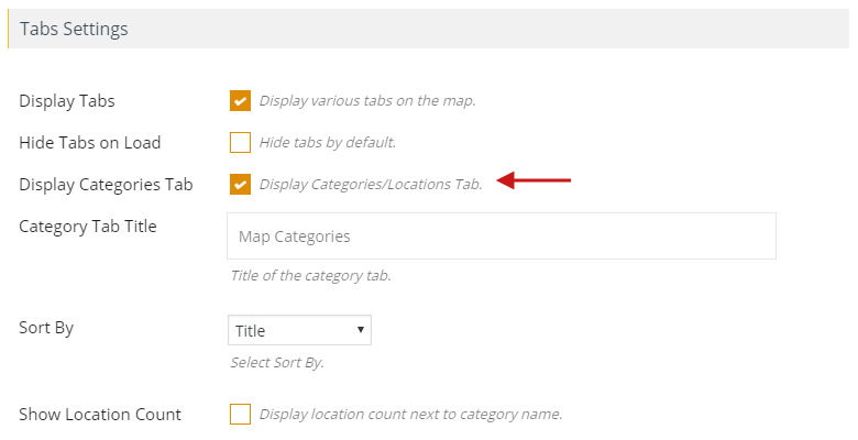 How to display categories in Tabs Wpmapspro