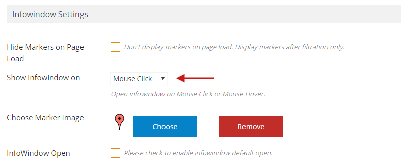 How to show info window of map on Mouse Click Wpmapspro