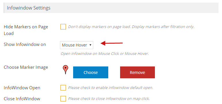 How to show info window of the map on Mouse Hover Wpmapspro