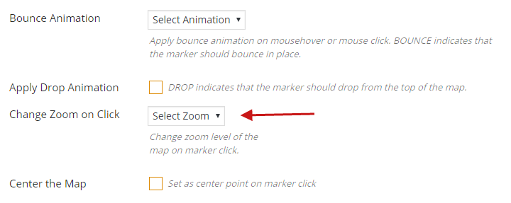 How to Change zoom level of the map on marker click Wpmapspro