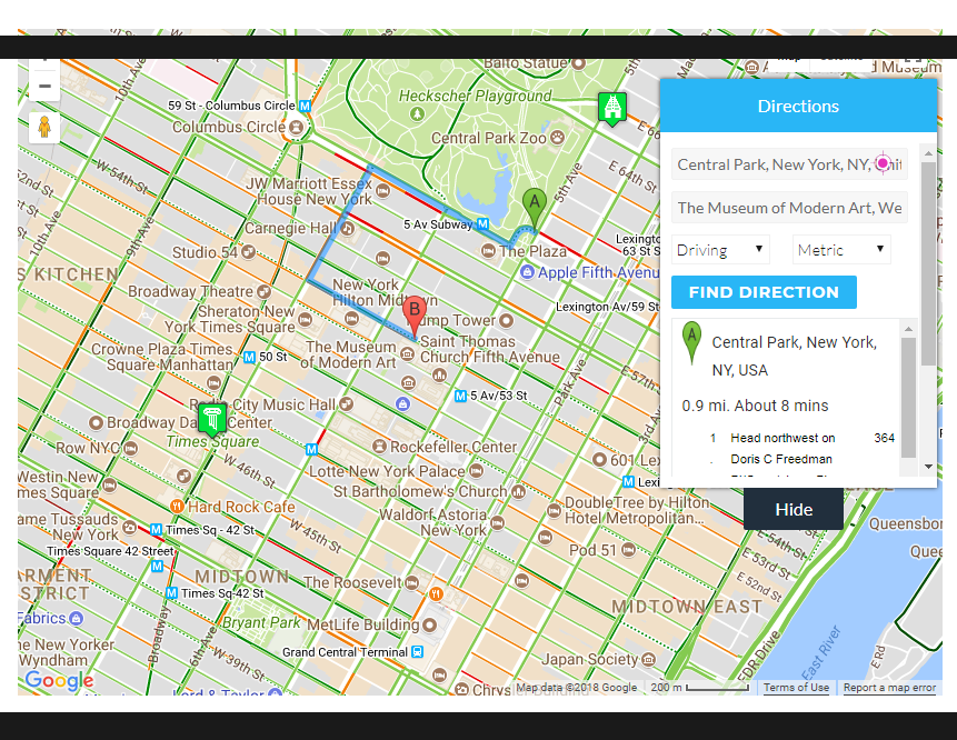 How to set Default start and end location in the direction tab Wpmapspro