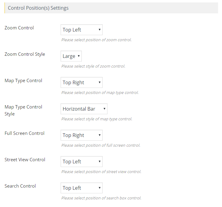 Control Postion Setting WP maps pro