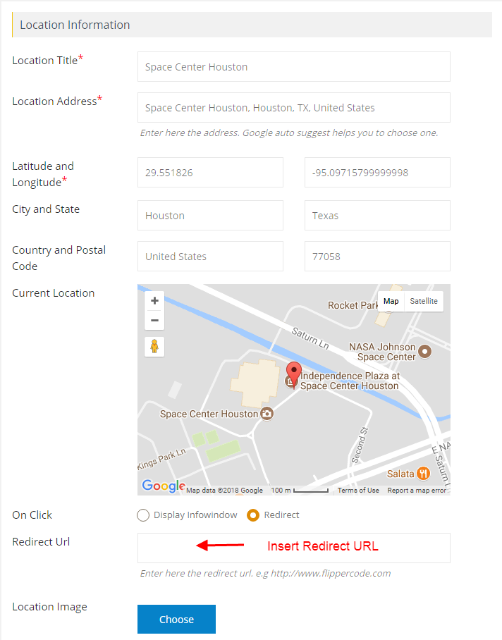 How to redirect to Url by click on location Wpmapspro