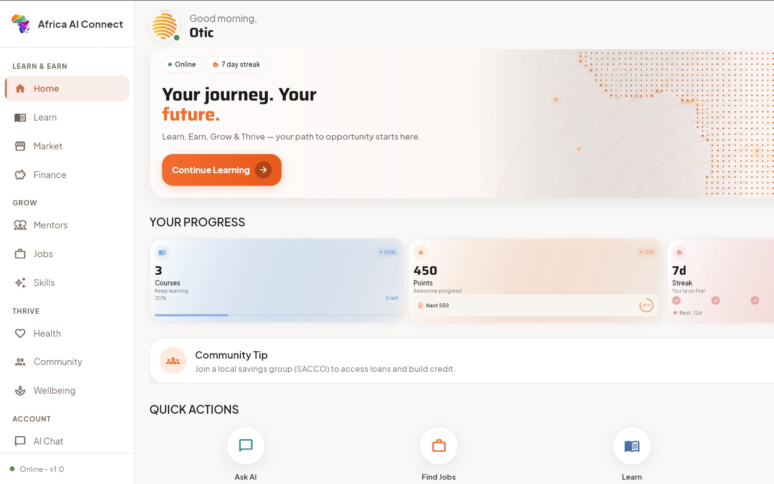 AI Connect Africa desktop interface
