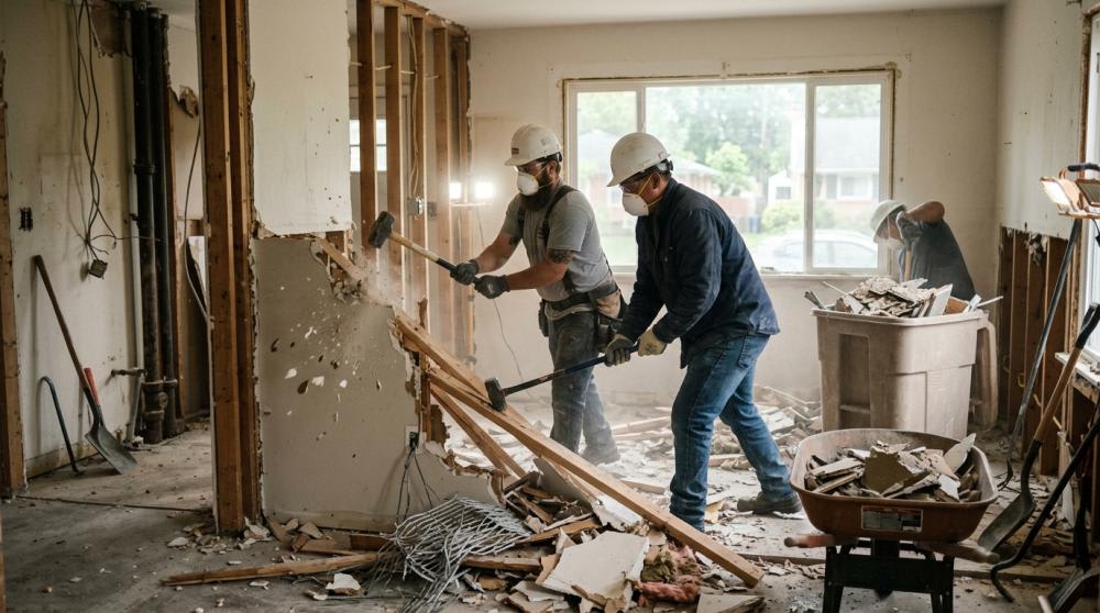 Demolition stage of a home renovation project.