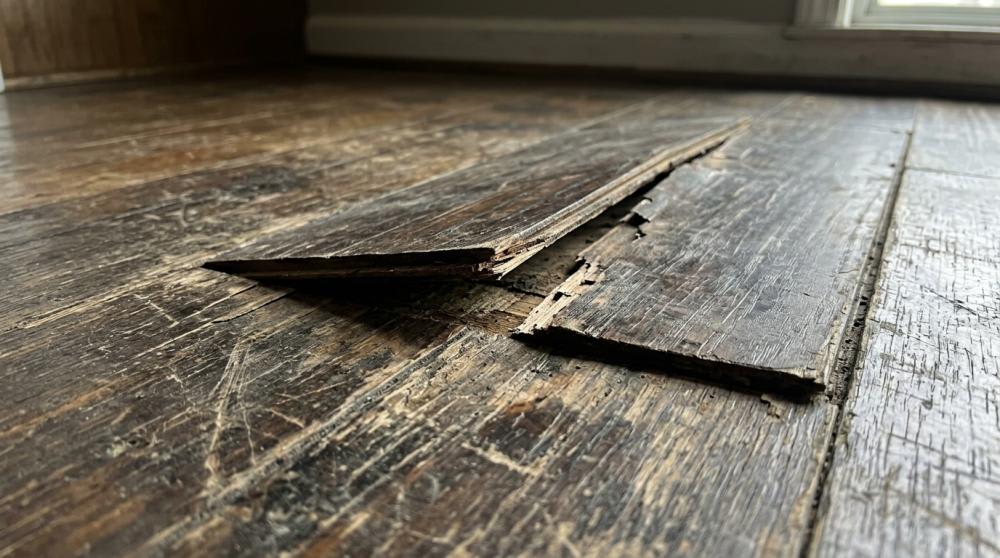 Damaged flooring caused by poor material choice.