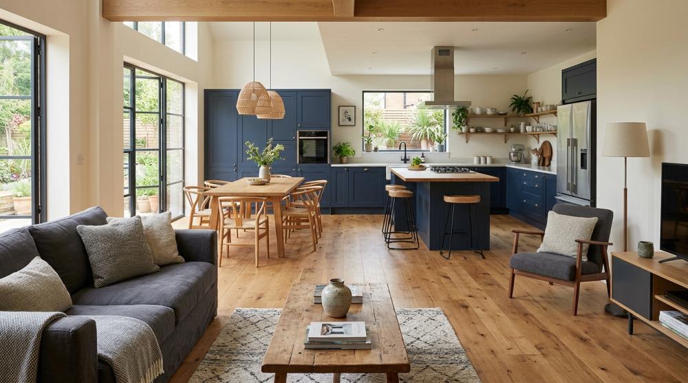 engineered wood flooring open plan kitchen living space