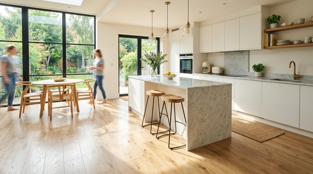 vinyl flooring installed in modern kitchen