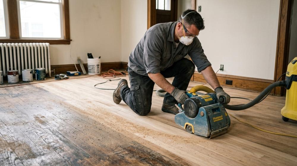 sanding engineered wood flooring surface