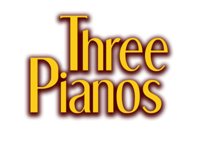 'Three Pianos' in stylised font