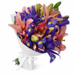 Lilies and Iris Flower Bouquet  - Deluxe