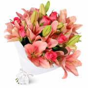 Lilies And Roses Flower Bouquet - Standard