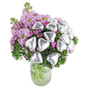 Full Of Sweet Love Flower Vase With Silver Heart Picks - Standard