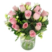 Roses And Freesias Vase - Deluxe