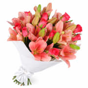 Lilies And Roses Flower Bouquet - Standard