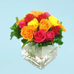 Mixed Bright Rose Vase - Deluxe
