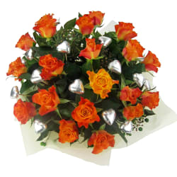 Roses & Silver Chocolate Heart Box - Premium