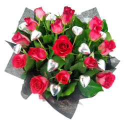 Roses & Silver Chocolate Heart Box - Deluxe