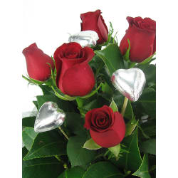 Roses & Silver Chocolate Heart Box - Standard