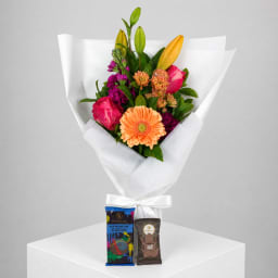 Daily Bouquet - Orange lilies, peach blooms and pink mischief