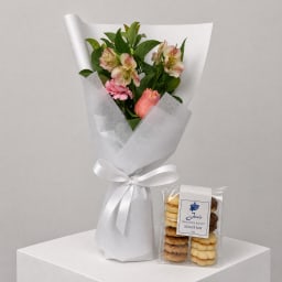 Daily Bouquet - Peach rose and pink biscuit hour