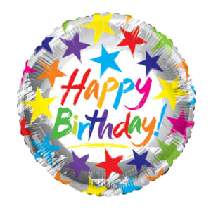 Birthday Stars On Silver Balloon - Standard