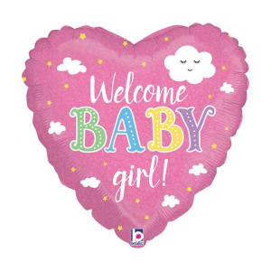Welcome Baby Girl Heart Balloon - Standard