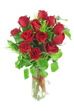 Valentine's 12 Rose Vase - 12 Roses (One Dozen)