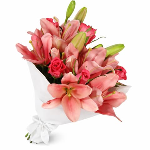 Lilies And Roses Flower Bouquet - Standard 0