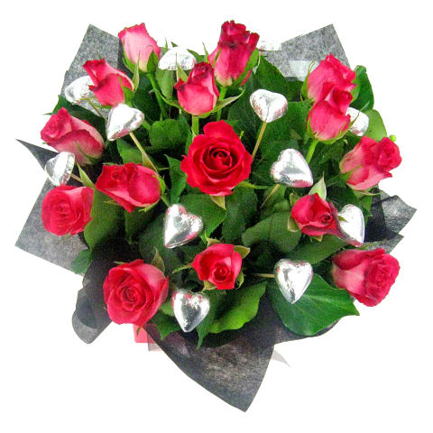 Roses & Silver Chocolate Heart Box - Deluxe 1