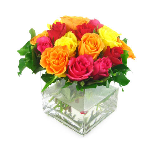 Mixed Bright Rose Vase - Deluxe 0