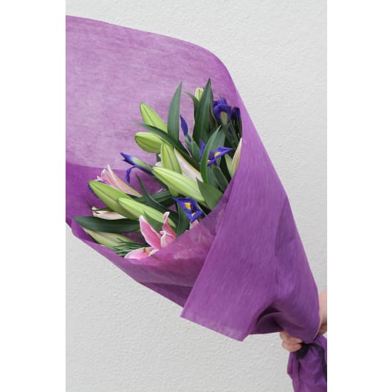 Pinks And Blues Lilies And Iris Bouquet - Deluxe