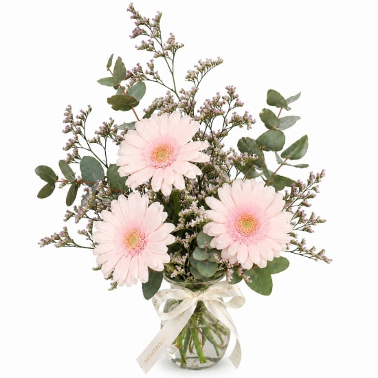 Mini Gerbera Blossoms Mason Jar Vase - Standard